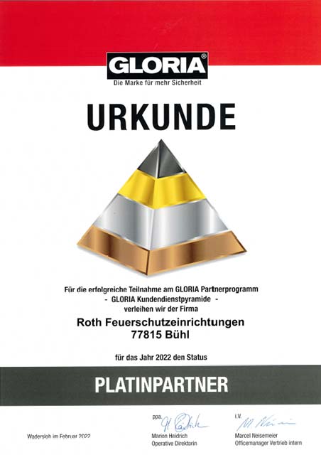 GLORIA Platinpartner Urkunde2022 GLORIA Platinpartner Urkunde2022