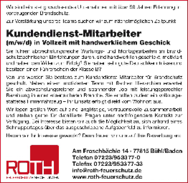 Kundendienst-Mitarbeiter (m/w/d) in Vollzeit mit handwerklichem Geschick Kundendienst-Mitarbeiter (m/w/d) in Vollzeit mit handwerklichem Geschick