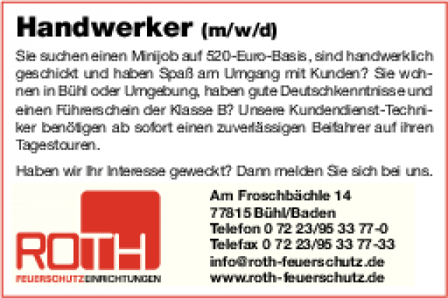 Handwerker (m/w/d) in Voll- und Teilzeit Handwerker (m/w/d) in Voll- und Teilzeit